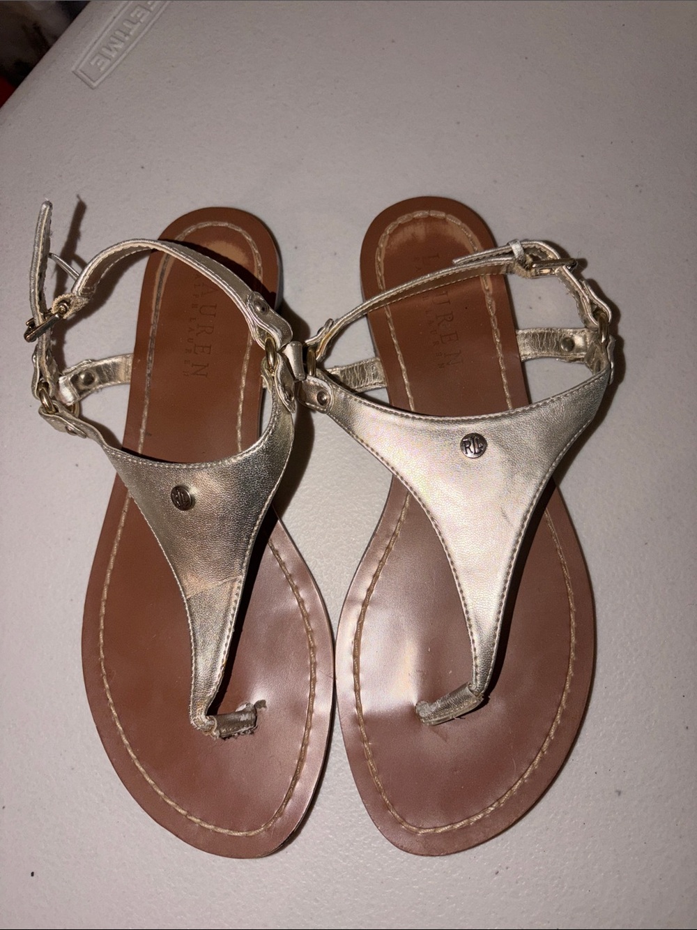 Lauren Ralph Lauren Metallic Gold T-strap Sandals